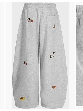 NWT AELFRIC EDEN Embroidery Dog Baggy Barrel Sweatpants